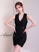 Andy/AN-ON2924/ワンピース/ミニドレス/キャバドレス/ワンカラー/シアー/ノースリーブ/袖あり/ビジューボタン/襟付き