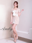 Andy/AN-ON2926/セットアップ/ミニドレス/キャバドレス/シフォン/リボン/バイカラー/切り替え/半袖/袖あり/タイト