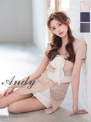 Andy/AN-ON2926/セットアップ/ミニドレス/キャバドレス/シフォン/リボン/バイカラー/切り替え/半袖/袖あり/タイト