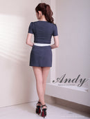 Andy/AN-ON2926/セットアップ/ミニドレス/キャバドレス/シフォン/リボン/バイカラー/切り替え/半袖/袖あり/タイト