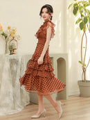 ERUKEI/L1208/ワンピース/パーティ/結婚式/二次会/ナイトドレス/キャバドレス/ミディアムドレス/ドット柄