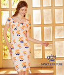 ERUKEI/エルケイ/17045/ナイトドレス/ワンピース/ドレス/キャバドレス/パーティー/タイト/袖あり/プリント/花柄/オレンジ/結婚式/KT