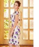 ERUKEI/エルケイ/17045/ナイトドレス/ワンピース/ドレス/キャバドレス/パーティー/タイト/袖あり/プリント/花柄/オレンジ/結婚式/KT