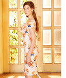 ERUKEI/エルケイ/17045/ナイトドレス/ワンピース/ドレス/キャバドレス/パーティー/タイト/袖あり/プリント/花柄/オレンジ/結婚式/KT