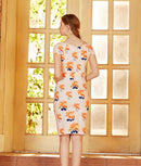 ERUKEI/エルケイ/17045/ナイトドレス/ワンピース/ドレス/キャバドレス/パーティー/タイト/袖あり/プリント/花柄/オレンジ/結婚式/KT