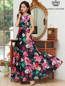 ERUKEI/33015A/ロングワンピース/パーティ/結婚式/ナイトドレス/花柄/プリント/ドレス