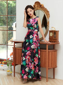 ERUKEI/33015A/ロングワンピース/パーティ/結婚式/ナイトドレス/花柄/プリント/ドレス