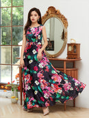 ERUKEI/33015A/ロングワンピース/パーティ/結婚式/ナイトドレス/花柄/プリント/ドレス