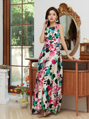 ERUKEI/33015A/ロングワンピース/パーティ/結婚式/ナイトドレス/花柄/プリント/ドレス