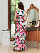 ERUKEI/33015A/ロングワンピース/パーティ/結婚式/ナイトドレス/花柄/プリント/ドレス