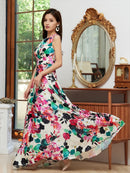 ERUKEI/33015A/ロングワンピース/パーティ/結婚式/ナイトドレス/花柄/プリント/ドレス