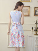 ERUKEI/C22005/花柄/プリント/リボン/ノースリーブ/Aライン/フレア/ワンピース