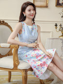 ERUKEI/C22005/花柄/プリント/リボン/ノースリーブ/Aライン/フレア/ワンピース