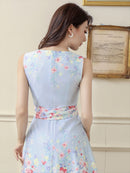 ERUKEI/C22005/花柄/プリント/リボン/ノースリーブ/Aライン/フレア/ワンピース