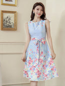 ERUKEI/C22005/花柄/プリント/リボン/ノースリーブ/Aライン/フレア/ワンピース