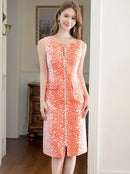 ERUKEI/C22082/ミニドレス/レオパード柄/フロントジップ/ポケット付き/ワンピース/タイトワンピース