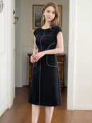 ERUKEI/C22086/ワンピース/ミディアム丈/シンプル/オフィスコーデ/フレンチスリーブ