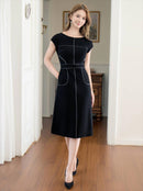 ERUKEI/C22086/ワンピース/ミディアム丈/シンプル/オフィスコーデ/フレンチスリーブ