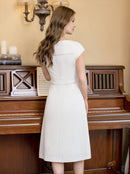 ERUKEI/C22086/ワンピース/ミディアム丈/シンプル/オフィスコーデ/フレンチスリーブ