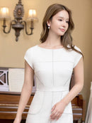 ERUKEI/C22086/ワンピース/ミディアム丈/シンプル/オフィスコーデ/フレンチスリーブ