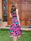 ERUKEI/C22092/エルケイ/ワンピース/ミディアムドレス/お食事会/Aライン/デート/花柄/プリント/ノースリーブ/ハイウエスト/ウエスト切り替え