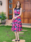 ERUKEI/C22092/エルケイ/ワンピース/ミディアムドレス/お食事会/Aライン/デート/花柄/プリント/ノースリーブ/ハイウエスト/ウエスト切り替え