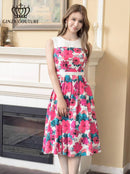 ERUKEI/C22092/エルケイ/ワンピース/ミディアムドレス/お食事会/Aライン/デート/花柄/プリント/ノースリーブ/ハイウエスト/ウエスト切り替え