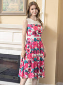 ERUKEI/C22092/エルケイ/ワンピース/ミディアムドレス/お食事会/Aライン/デート/花柄/プリント/ノースリーブ/ハイウエスト/ウエスト切り替え