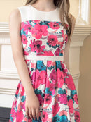 ERUKEI/C22092/エルケイ/ワンピース/ミディアムドレス/お食事会/Aライン/デート/花柄/プリント/ノースリーブ/ハイウエスト/ウエスト切り替え