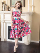 ERUKEI/C22092/エルケイ/ワンピース/ミディアムドレス/お食事会/Aライン/デート/花柄/プリント/ノースリーブ/ハイウエスト/ウエスト切り替え