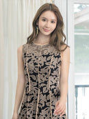 ERUKEI/C22093/エルケイ/ピンク/総レース/パイピング/ラインデザイン/Aライン/ノースリーブ/ミディアムドレス/ワンピース