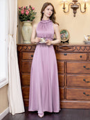 ERUKEI/C22165/首元フリル/ワンカラー/シンプル/ウエストマーク/マキシ/ノースリーブ/Aライン/ロングドレス/