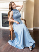 ERUKEI/C22165/首元フリル/ワンカラー/シンプル/ウエストマーク/マキシ/ノースリーブ/Aライン/ロングドレス/