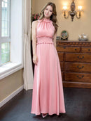 ERUKEI/C22165/首元フリル/ワンカラー/シンプル/ウエストマーク/マキシ/ノースリーブ/Aライン/ロングドレス/