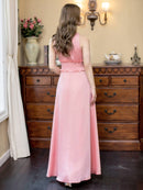 ERUKEI/C22165/首元フリル/ワンカラー/シンプル/ウエストマーク/マキシ/ノースリーブ/Aライン/ロングドレス/