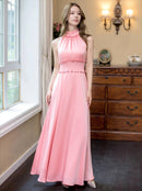 ERUKEI/C22165/首元フリル/ワンカラー/シンプル/ウエストマーク/マキシ/ノースリーブ/Aライン/ロングドレス/