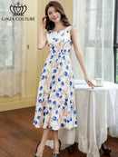 ERUKEI/C22215/ワンピース/パーティ/結婚式/二次会/ナイトドレス/花柄/プリント/Aライン