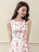 ERUKEI/C22215/ワンピース/パーティ/結婚式/二次会/ナイトドレス/花柄/プリント/Aライン