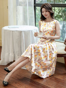 ERUKEI/C22215/ワンピース/パーティ/結婚式/二次会/ナイトドレス/花柄/プリント/Aライン