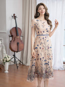 ERUKEI/C23040/エルケイ/ベージュ/ピンク/総レース/Aライン/フラワー刺繍/半袖/ミニドレス/ワンピース/ミディアム丈