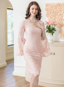 ERUKEI/C24001/エルケイ/ドレス/ワンピース/ミディアムドレス/フリルスリーブ/タイト/袖あり/7分袖/総レース/演奏会/パーティー