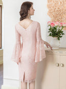 ERUKEI/C24001/エルケイ/ドレス/ワンピース/ミディアムドレス/フリルスリーブ/タイト/袖あり/7分袖/総レース/演奏会/パーティー