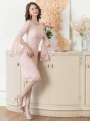 ERUKEI/C24001/エルケイ/ドレス/ワンピース/ミディアムドレス/フリルスリーブ/タイト/袖あり/7分袖/総レース/演奏会/パーティー