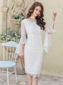 ERUKEI/C24001/エルケイ/ドレス/ワンピース/ミディアムドレス/フリルスリーブ/タイト/袖あり/7分袖/総レース/演奏会/パーティー