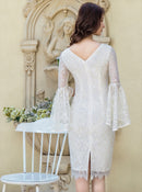 ERUKEI/C24001/エルケイ/ドレス/ワンピース/ミディアムドレス/フリルスリーブ/タイト/袖あり/7分袖/総レース/演奏会/パーティー