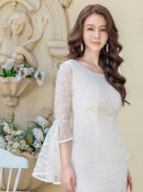 ERUKEI/C24001/エルケイ/ドレス/ワンピース/ミディアムドレス/フリルスリーブ/タイト/袖あり/7分袖/総レース/演奏会/パーティー