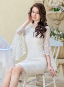 ERUKEI/C24001/エルケイ/ドレス/ワンピース/ミディアムドレス/フリルスリーブ/タイト/袖あり/7分袖/総レース/演奏会/パーティー