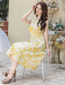 ERUKEI/C24003/エルケイ/ドレス/ワンピース/ミディアムドレス/Aライン/ノースリーブ/フラワープリント/花柄/演奏会/パーティー/食事会