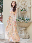 ERUKEI/C24018/エルケイ/ドレス/ロングドレス/イブニングドレス/ノースリーブ/フラワープリント/サテン/演奏会/パーティー