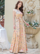 ERUKEI/C24018/エルケイ/ドレス/ロングドレス/イブニングドレス/ノースリーブ/フラワープリント/サテン/演奏会/パーティー